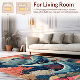 Ultra Soft Area Rug, Non Slip, Stain Resistant, Washable Area Rugs for Living Room, Bedroom, Underwater Predator Ocean Area Rug Aquatic Realm Design(Blue)
