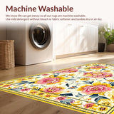 Ultra Soft Area Rug, Non Slip, Stain Resistant, Washable Area Rugs for Living Room, Bedroom, Delicate Soft Floral Imagery(White)