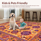Ultra Soft Area Rug, Non Slip, Stain Resistant, Washable Area Rugs for Living Room, Bedroom, Elegant Multicolor Ethnic Motif(Orange)