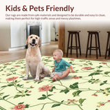 Ultra Soft Area Rug, Non Slip, Stain Resistant, Washable Area Rugs for Living Room, Bedroom, Soft Pastel Blossom Artwork(Ivory)
