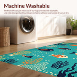 Ultra Soft Area Rug, Non Slip, Stain Resistant, Washable Area Rugs for Living Room, Bedroom, Vibrant Playful Marine Creatures Pattern(Blue)