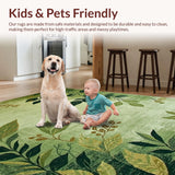 Ultra Soft Area Rug, Non Slip, Stain Resistant, Washable Area Rugs for Living Room, Bedroom, Chic Contemporary Green Floral Motif(Green)