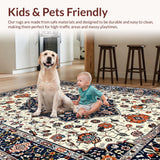 Ultra Soft Area Rug, Non Slip, Stain Resistant, Washable Area Rugs for Living Room, Bedroom, Rustic Floral Medallion Aesthetic(White)