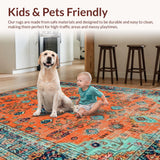 Ultra Soft Area Rug, Non Slip, Stain Resistant, Washable Area Rugs for Living Room, Bedroom, Trendy Rustic Symmetrical Elements(Orange)