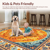 Ultra Soft Area Rug, Non Slip, Stain Resistant, Washable Area Rugs for Living Room, Bedroom, Warm Toned Retro Sun Motif(Orange)