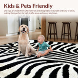 Ultra Soft Area Rug, Non Slip, Stain Resistant, Washable Area Rugs for Living Room, Bedroom, Safari Zebra Print Bedroom Faux Suede Area Rug(Black)