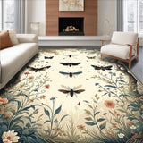 Ultra Soft Area Rug, Non Slip, Stain Resistant, Washable Area Rugs for Living Room, Bedroom, Mystical Moth Midnight Area with Botanical Fantasy Design Elements(Ivory)