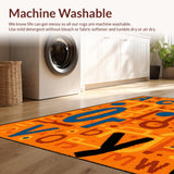 Ultra Soft Area Rug, Non Slip, Stain Resistant, Washable Area Rugs for Living Room, Bedroom, Vibrant Radial Alphabetic Inspiration(Orange)