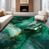 Ultra Soft Area Rug, Non Slip, Stain Resistant, Washable Area Rugs for Living Room, Bedroom, Emerald Green Luxurious Marble Motif(Green)