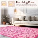 Ultra Soft Area Rug, Non Slip, Stain Resistant, Washable Area Rugs for Living Room, Bedroom, Pastel Playful Round Educational Accent(Pink)