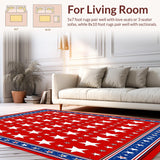 Independence Day Patriotic Area Rug with Bold Star Pattern(Red)
