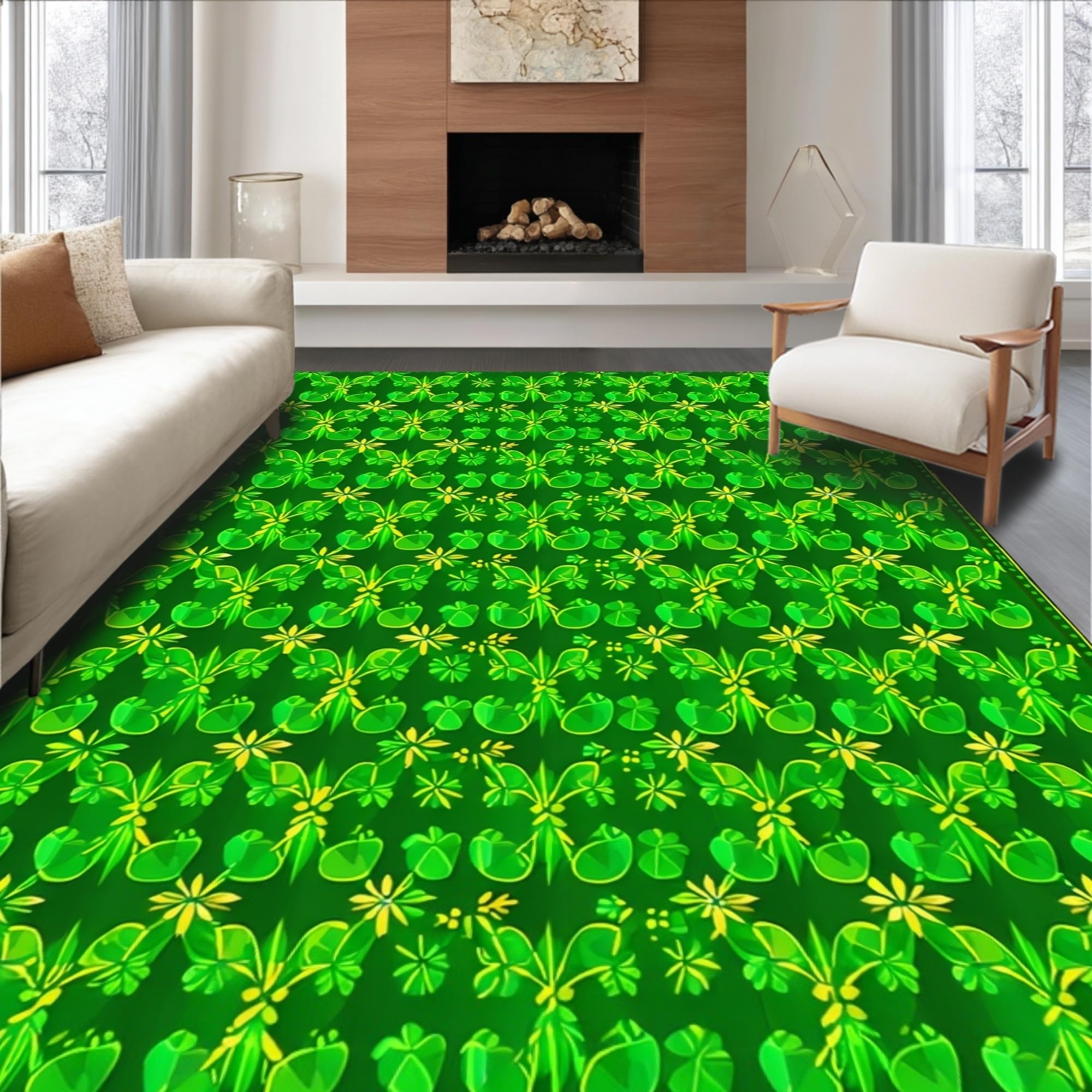 タイムセール 探し方 Charming Emerald Clover Pattern Rug – ODIKA ラグ・カーペット
