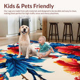 Ultra Soft Area Rug, Non Slip, Stain Resistant, Washable Area Rugs for Living Room, Bedroom, Hibiscus Paradise Floral Area With UV Protection For Garden Patios(White)