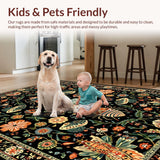 Ultra Soft Area Rug, Non Slip, Stain Resistant, Washable Area Rugs for Living Room, Bedroom, Intricate Insect Floral Motif(Black)