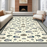 Ultra Soft Area Rug, Non Slip, Stain Resistant, Washable Area Rugs for Living Room, Bedroom, Boho Fish Whimsical Ocean Scene(White)