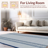 Ultra Soft Area Rug, Non Slip, Stain Resistant, Washable Area Rugs for Living Room, Bedroom, Luxurious Navy Tiled Arrangement(White)