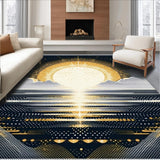 Ultra Soft Area Rug, Non Slip, Stain Resistant, Washable Area Rugs for Living Room, Bedroom, Whimsical Black Sunshine Pattern(Gold)
