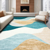 Ultra Soft Area Rug, Non Slip, Stain Resistant, Washable Area Rugs for Living Room, Bedroom, Chic Woven Area with Abstract Coastal Design(Blue)