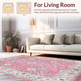 Ultra Soft Area Rug, Non Slip, Stain Resistant, Washable Area Rugs for Living Room, Bedroom, Unique Vintage Abstract Art Fusion(Pink)