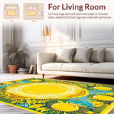 Ultra Soft Area Rug, Non Slip, Stain Resistant, Washable Area Rugs for Living Room, Bedroom, Bold Eclectic Circular Elements(Yellow)