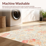 Ultra Soft Area Rug, Non Slip, Stain Resistant, Washable Area Rugs for Living Room, Bedroom, Charming Peach Floral Area Rug with Vibrant Flower Patterns for Decor(Beige)