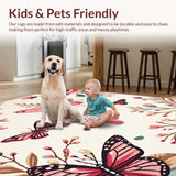 Ultra Soft Area Rug, Non Slip, Stain Resistant, Washable Area Rugs for Living Room, Bedroom, Delicate Pink Bloom Design(Pink)