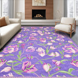 Ultra Soft Area Rug, Non Slip, Stain Resistant, Washable Area Rugs for Living Room, Bedroom, Pastel Spring Garden Motif Design(Purple)
