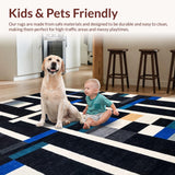 Ultra Soft Area Rug, Non Slip, Stain Resistant, Washable Area Rugs for Living Room, Bedroom, Chic Boho Linear Rug With Contrasting Bands For Contemporary Decor(Black)