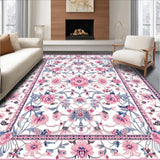 Ultra Soft Area Rug, Non Slip, Stain Resistant, Washable Area Rugs for Living Room, Bedroom, Elegant Low-Pile Floral Delight(White)