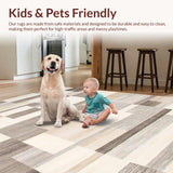 Ultra Soft Area Rug, Non Slip, Stain Resistant, Washable Area Rugs for Living Room, Bedroom, Elegant Neutral Toned Abstract Design(Beige)