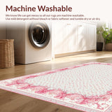 Ultra Soft Area Rug, Non Slip, Stain Resistant, Washable Area Rugs for Living Room, Bedroom, Scalloped Ribbon Bow Rug Coquette Preppy Accent with Wavy Border Design(Pink)