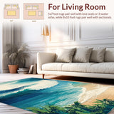 Ultra Soft Area Rug, Non Slip, Stain Resistant, Washable Area Rugs for Living Room, Bedroom, Coastal Surfboard Themed Area Rug Non Slip Tropical Ocean Wave Design(Blue)
