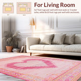 Ultra Soft Area Rug, Non Slip, Stain Resistant, Washable Area Rugs for Living Room, Bedroom, Lovely Romantic Vintage Style(Pink)