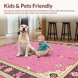 Ultra Soft Area Rug, Non Slip, Stain Resistant, Washable Area Rugs for Living Room, Bedroom, Unique Textured Medallion Style(Pink)