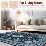 Ultra Soft Area Rug, Non Slip, Stain Resistant, Washable Area Rugs for Living Room, Bedroom, Chic Ivory and Blue Trellis Design(Blue)