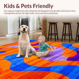 Ultra Soft Area Rug, Non Slip, Stain Resistant, Washable Area Rugs for Living Room, Bedroom, Radiant Retro Wave Composition(Orange)