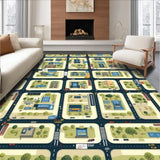 Ultra Soft Area Rug, Non Slip, Stain Resistant, Washable Area Rugs for Living Room, Bedroom, Playful Metropolis Design(Brown)