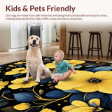 Ultra Soft Area Rug, Non Slip, Stain Resistant, Washable Area Rugs for Living Room, Bedroom, Bold Black and Yellow Petals(Yellow)