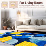 Ultra Soft Area Rug, Non Slip, Stain Resistant, Washable Area Rugs for Living Room, Bedroom, Stylish Modern Brushstroke Design(Blue)