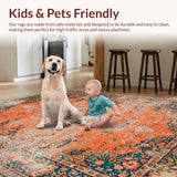 Ultra Soft Area Rug, Non Slip, Stain Resistant, Washable Area Rugs for Living Room, Bedroom, Stylish Rustic Tiled Motif(Orange)