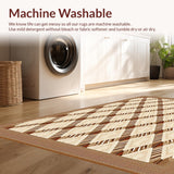 Ultra Soft Area Rug, Non Slip, Stain Resistant, Washable Area Rugs for Living Room, Bedroom, Contemporary Round with Geometric Diamond Motifs(Beige)
