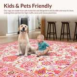 Ultra Soft Area Rug, Non Slip, Stain Resistant, Washable Area Rugs for Living Room, Bedroom, Rustic Textured Geometric Flourish(Pink)