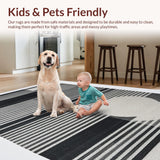 Ultra Soft Area Rug, Non Slip, Stain Resistant, Washable Area Rugs for Living Room, Bedroom, Contemporary Dual-Tone Linear Rug with Minimalist Graphic Design(Black)