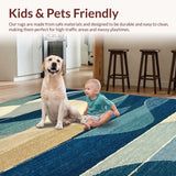 Ultra Soft Area Rug, Non Slip, Stain Resistant, Washable Area Rugs for Living Room, Bedroom, Coastal Surfboard Rug with Nautical Waves and Character Silhouettes(Blue)