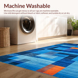 Ultra Soft Area Rug, Non Slip, Stain Resistant, Washable Area Rugs for Living Room, Bedroom, Rustic Textured Symmetrical Design(Blue)
