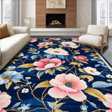 Ultra Soft Area Rug, Non Slip, Stain Resistant, Washable Area Rugs for Living Room, Bedroom, Artful Ogee Floral Aesthetic(Blue)
