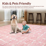 Ultra Soft Area Rug, Non Slip, Stain Resistant, Washable Area Rugs for Living Room, Bedroom, Preppy Pink Bow Pattern Scalloped Edge Rug(Pink)