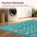 Ultra Soft Area Rug, Non Slip, Stain Resistant, Washable Area Rugs for Living Room, Bedroom, Elegant Teal Geometric Motif(Blue)
