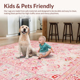 Ultra Soft Area Rug, Non Slip, Stain Resistant, Washable Area Rugs for Living Room, Bedroom, Radiant Elegant Whimsical Floral Style(Pink)