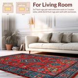 Ultra Soft Area Rug, Non Slip, Stain Resistant, Washable Area Rugs for Living Room, Bedroom, Brightly Colored Folk-Inspired Design(Red)